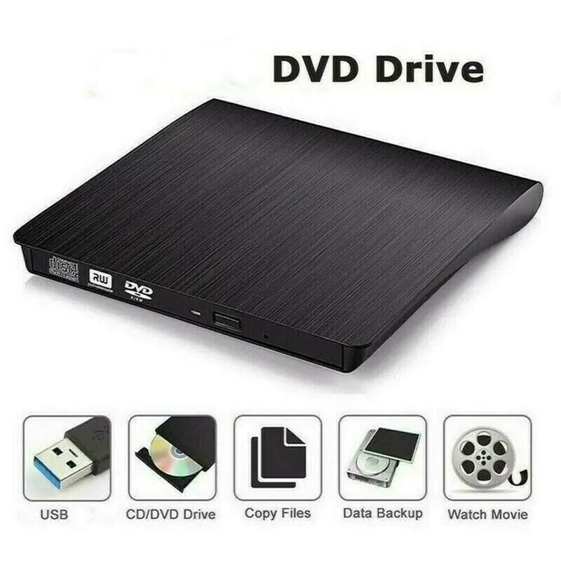 Slim External CD DVD RW Drive USB 3.0 Writer Burner Player Black For Laptop PC