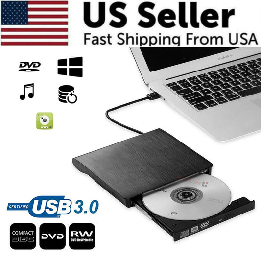 Slim External CD DVD RW Drive USB 3.0 Writer Burner Player Black For Laptop PC